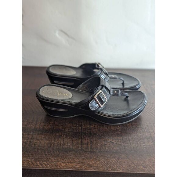 Cole Haan Air Tatum Black Open Toe Thong Wedge Slide Sandals - Size 8 - Picture 1 of 9